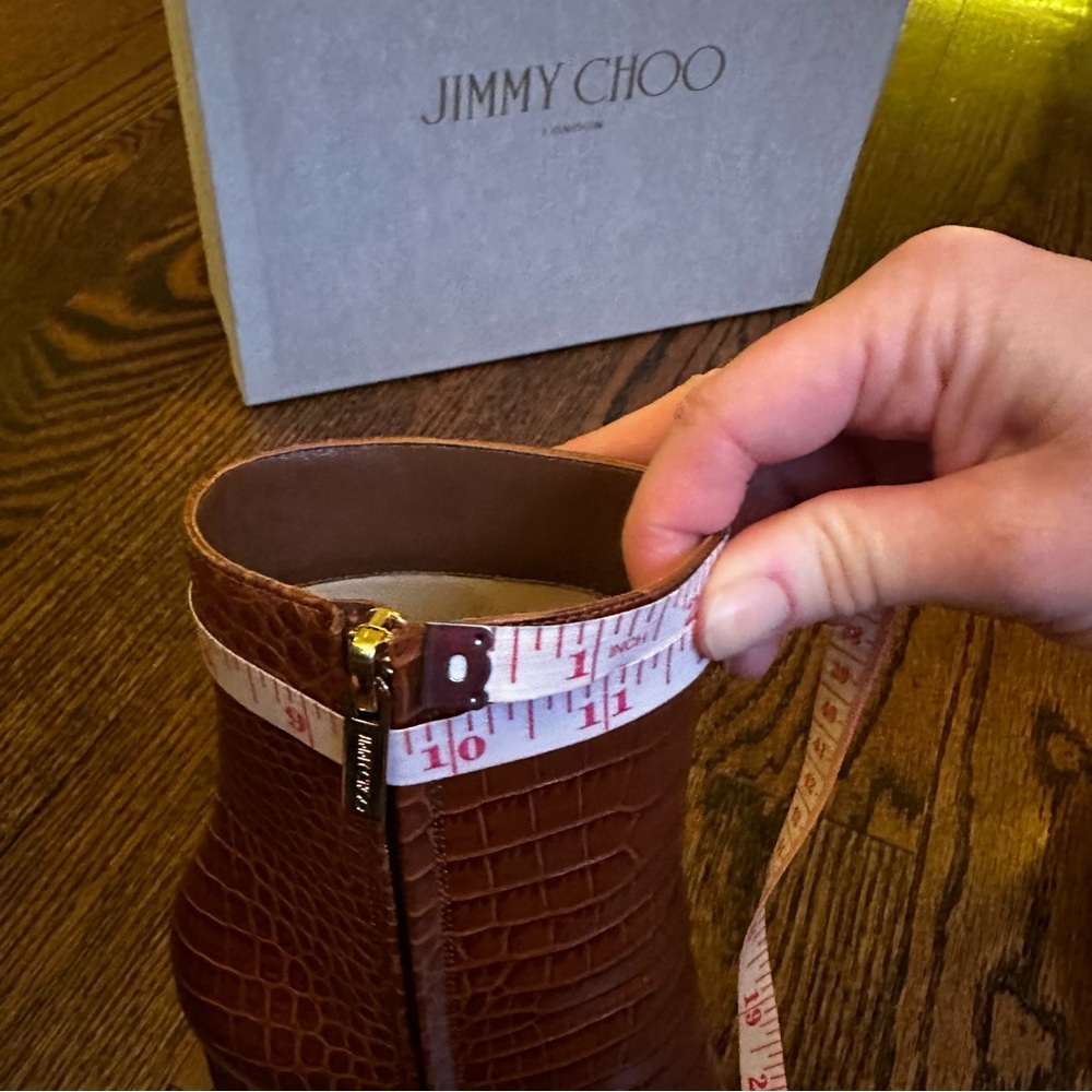 ❌SOLD❌ Jimmy Choo Brown Tan Croc Embossed Heeled Boots size 36.5 - Picture 12 of 15
